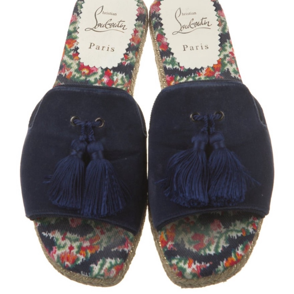 Christian Louboutin Dark Blue Tassel Espadrille Sandals